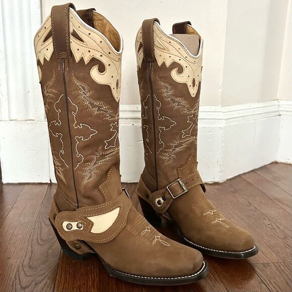 Minotauro Western Leather Cowgirl Boots Brown & Cream Size 6.5 NEW in Box - Picture 16 of 16